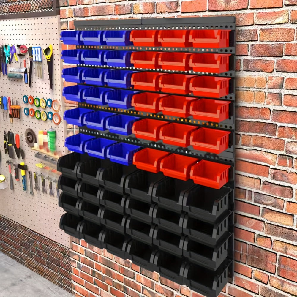 Wall Mounted Storage Bin Rack System – Heavy Duty Small Parts Organizer for Screws, Nuts, Bolts & Nails | Stackable Garage Workshop Tool Storage Rack | 30/60/90 Bins Hardware Organizer