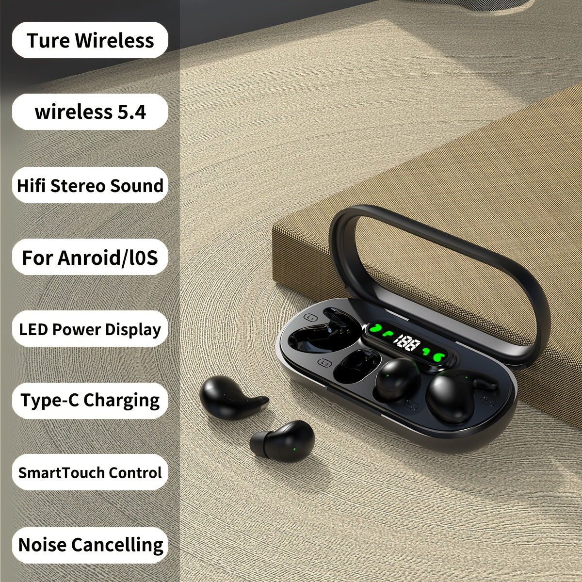 Couples Wireless Earbuds 2 Pairs Dual Touch LED Display Transparent Charging Case Long Battery Stereo Sound Low Latency Gift Set for Men Women Valentine Gaming