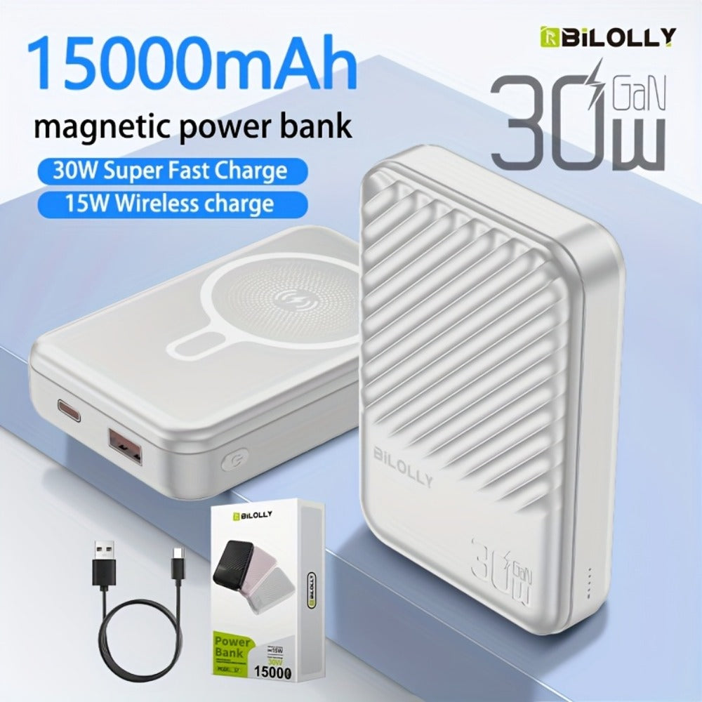 15W Wireless 22.5W Fast Charge Magnetic Power Bank 10000mAh 15000mAh, MagSafe Compatible Portable Charger USB-C LED Display Slim Lithium Polymer Battery for iPhone Android Samsung – Cable-Free Charging