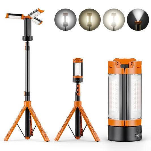 Rechargeable LED Camping Light with Adjustable Stand and Orange Battery Options