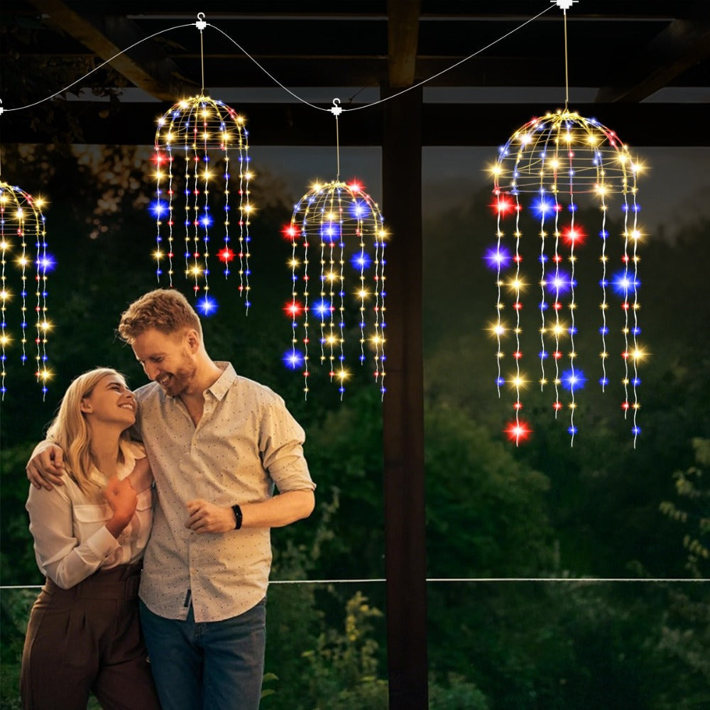 Solar Hanging Jellyfish Lights Outdoor 4 Pack – 8 Modes LED Wire Fairy Lights for Garden Patio Courtyard Wedding Valentine's Day Party Bar Holiday Decoration – White Warm White Multicolor