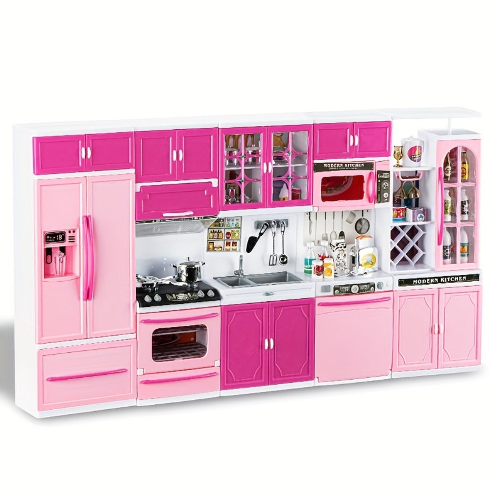 Pink Mini Kitchen Toy Set, 64-Piece Pretend Play with Lights and Sounds