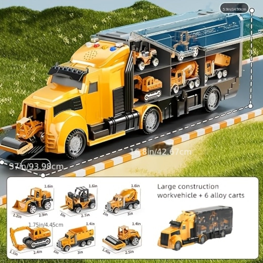 7-in-1 Diecast Construction Truck Toy Set with Excavator and Bulldozer