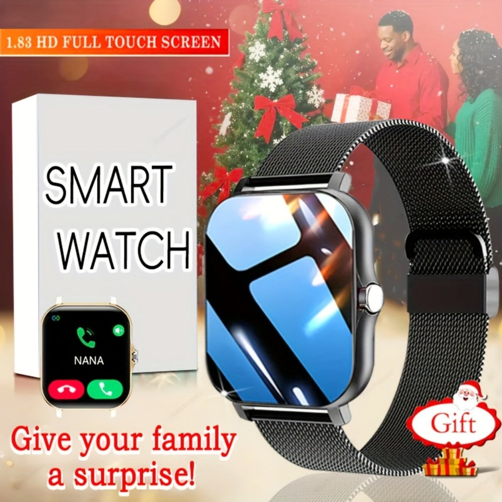 Gift Smartwatch Metal Strap – Wireless Calling, Music Player, App Notifications, Sports Mode, USB Rechargeable – Elegant Watch Gift for Women & Men Pink Black Silver Gold Android & iPhone