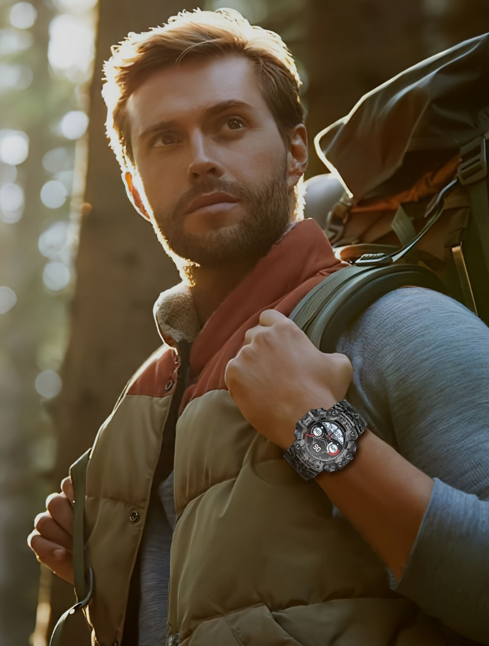 Tactical Smartwatch for Men, LED Flashlight & SOS Emergency, 1.32" TFT Screen, Bluetooth Calling, 100+ Sport Modes, Heart Rate SpO2 Sleep Tracker, Camouflage & Matte Colors – iPhone & Android Compatible