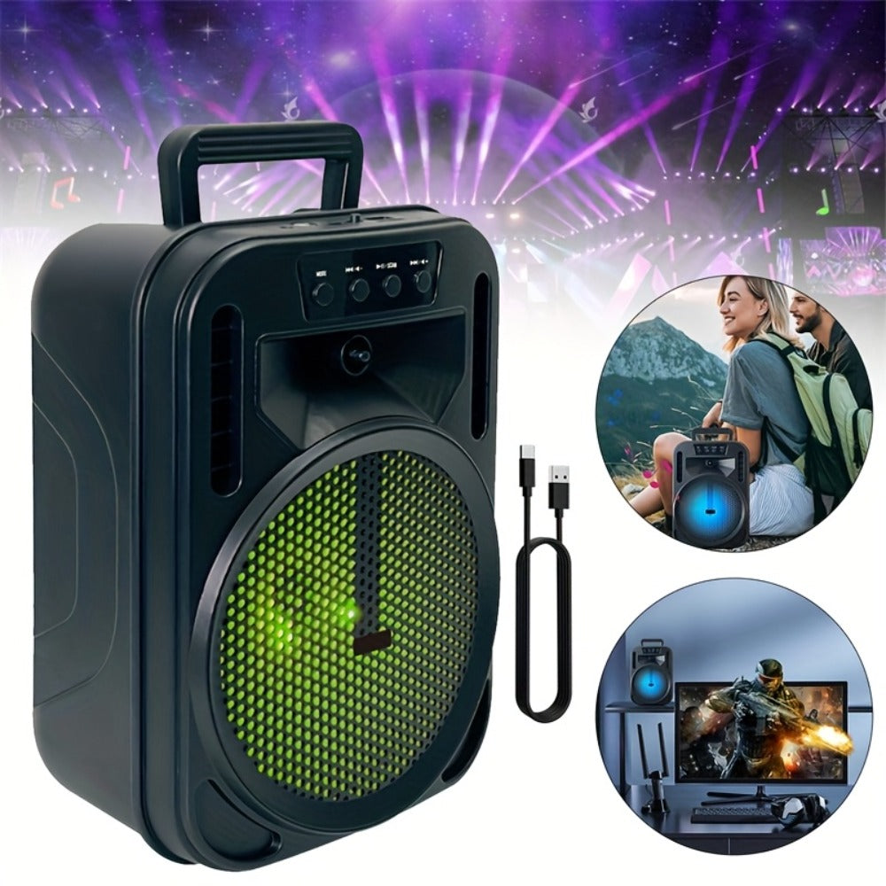1100W Party Speaker with 7-Mode LED Lighting & Microphone – Portable Wireless Subwoofer, 8-Inch Bass Driver, Speaker Stand, 1800mAh Rechargeable Battery, TF USB AUX FM for Outdoor Parties & Karaoke