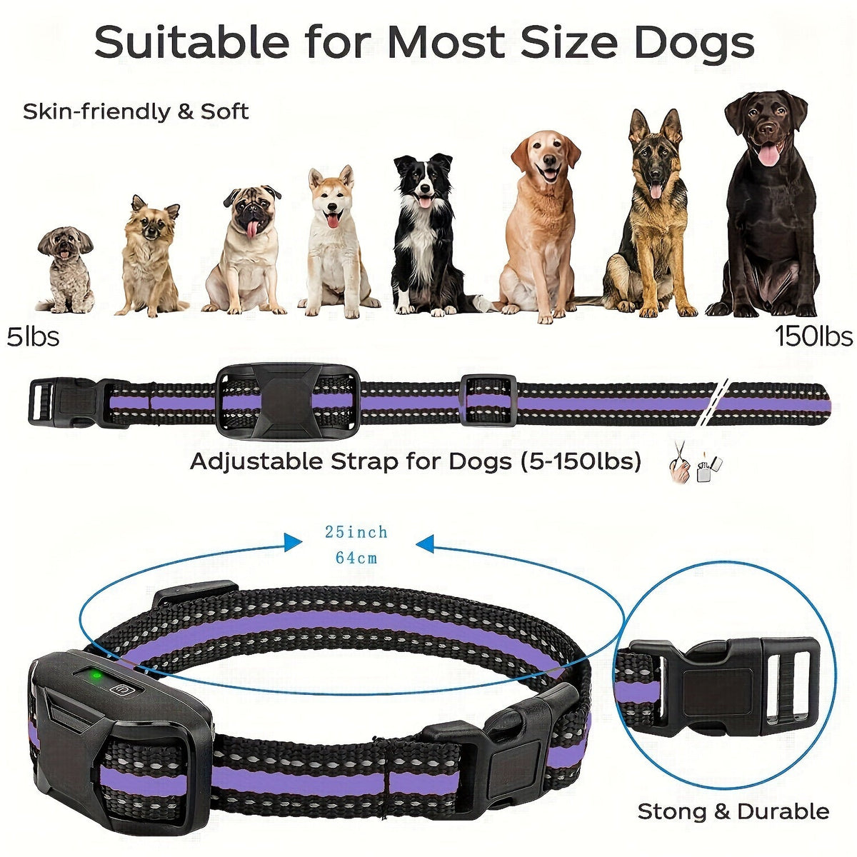 Dog Training Collar with Remote 3300ft Range – Rechargeable E-Collar with Vibration, Static & Beep Modes | Adjustable Nylon Strap for Small to Large Dogs 5–150 lbs | 1 Dog or 2 Dog Options | Purple
