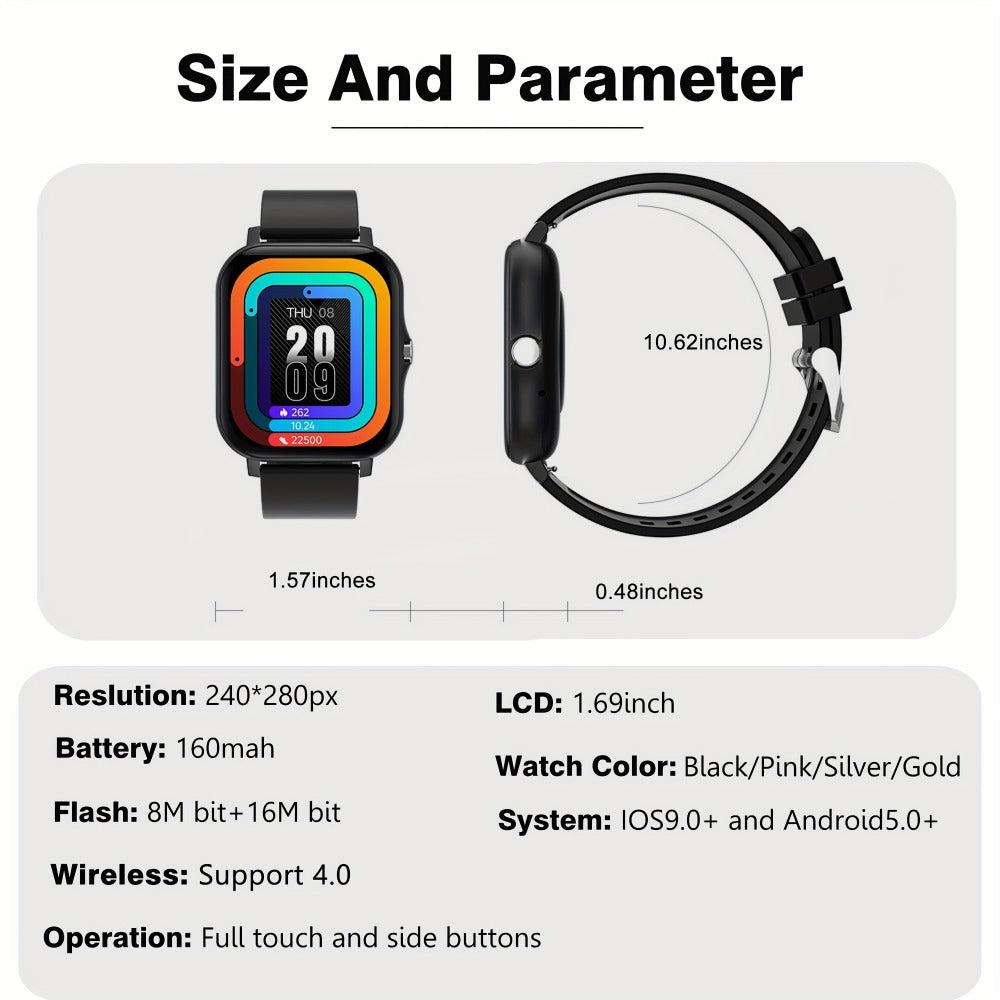 Fitness Tracker Smartwatch with Pedometer, Calorie & Distance Tracker, Customizable Watch Faces, Call & SMS Alerts, Multi-Sport Modes – Unisex Android & iPhone Compatible