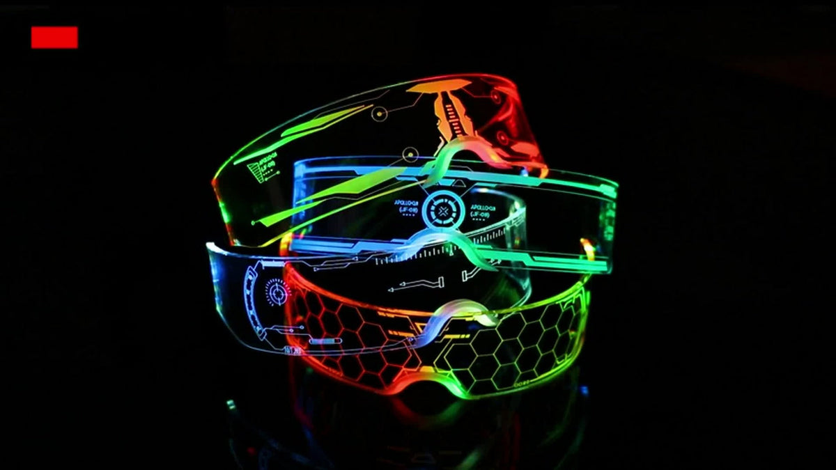 LED Visor Glasses 2 Pack, Cyberpunk Light Up Glasses with 7 Colors and 5 Modes for Parties
