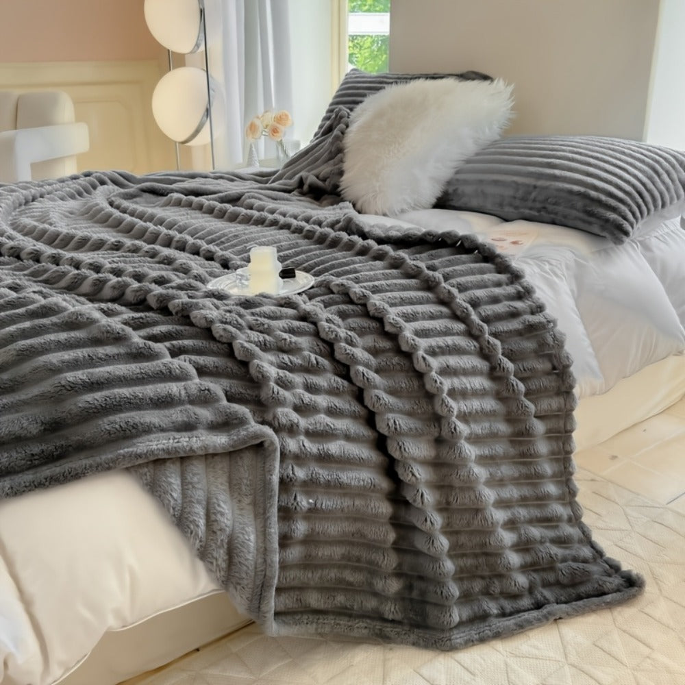 Reversible Faux Rabbit Hair Blanket – Thickened Soft Thermal Throw for Bed, Nap, Office & Camping, All Season, 4 Colors, 5 Sizes