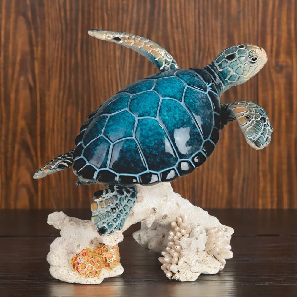 Sea Turtle Figurine Polyresin Home Decor, 4.75" Upward Swimming Turtle Sculpture for Living Room, Bedroom, Office & Bathroom, Unique Collectible Gift for Housewarming, Birthday & Holidays