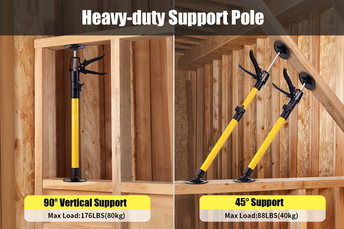 Telescopic Support Rods 2-Pack Third Hand Support System – 11.8–45.3 Inch Adjustable Steel Props, 88 lb Load Capacity, Thickened Base, for Drywall, Cabinet, Panel & Ceiling Installation