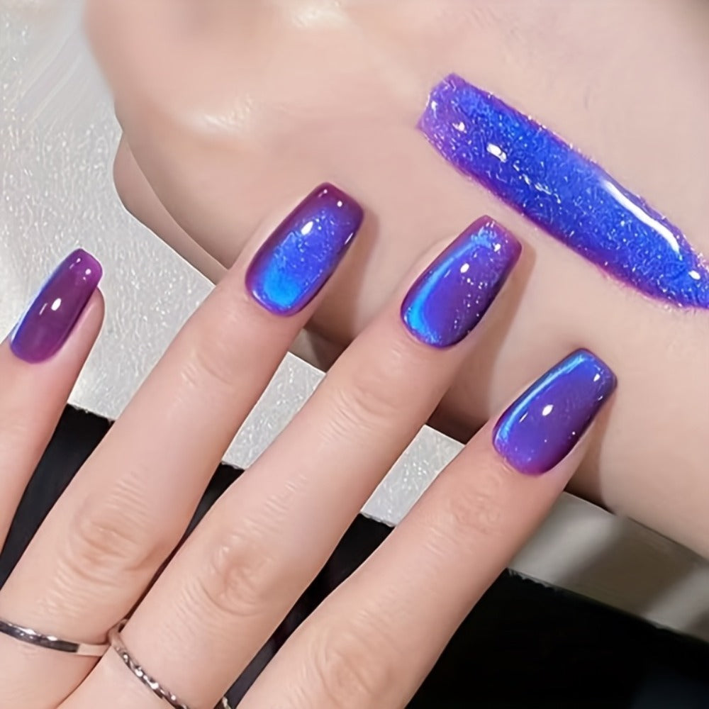 Cat Eye Magnetic Gel Nail Polish 10ml - Blueberry Glitter Purple Blue Glass Bead Sparkling Effect, UV LED Semi-Permanent Gel Varnish with Magnetic Stick, DIY Salon Nail Art