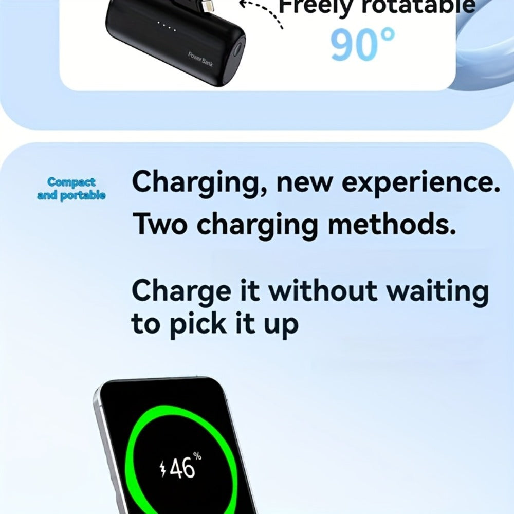 5000mAh Portable Charger with Built-In 2-in-1 Lightning & USB-C Connector - Slim Mini Power Bank 18.5W Fast Charging Compatible with iPhone 17 16 15 14 13 12 11 Samsung Android