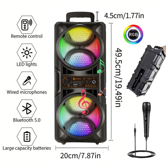 Portable Karaoke Speaker with Subwoofer and Bluetooth, TF/USB/AUX/TWS Support