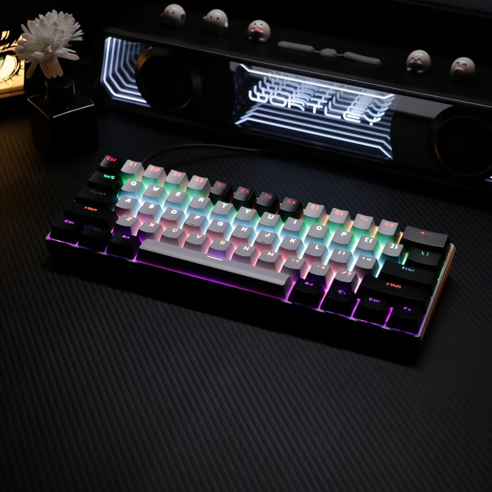 Mechanical Keyboard 61 Key Wired Cyan Switch RGB Backlit Double Shot Keycaps Compact Gaming Keyboard USB Cable for PC Mac Gamers Office Typists Business Travelers