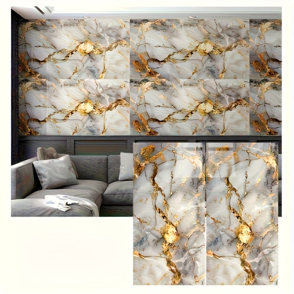 Peel and Stick Marble Tile Stickers – Self Adhesive Foam Wall Tiles for Bathroom Kitchen Office Bohemian Home Decor (50/100pcs, White/Gray/Black/Blue Gold)