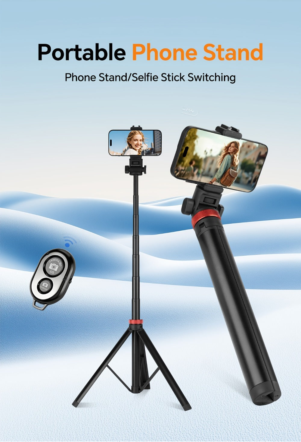 83 Inch Tall Phone Tripod Adjustable with Wireless Remote & Stable Base – Upgraded Extra-Tall Retractable Stand for iPhone 17/15/14, Android & Camera, Live Streaming, TikTok & Short Video Content