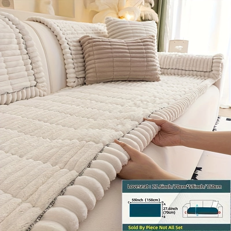 Sofa Cushion Cover Plush Velvet Washable Seat Pad Wavy Edge Soft Kapok Filling for Couch Loveseat 1 2 3 4 Seater — Easy Install Home Decor Protection