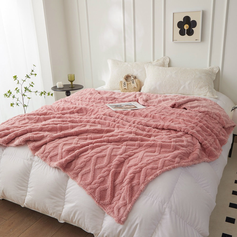 3D Plush Dense Weave Fleece Blanket – Ultra-Soft Warm Throw for Bed, Couch, Travel & Outdoor, Air-Conditioning Friendly, 3 Colors, 2 Sizes