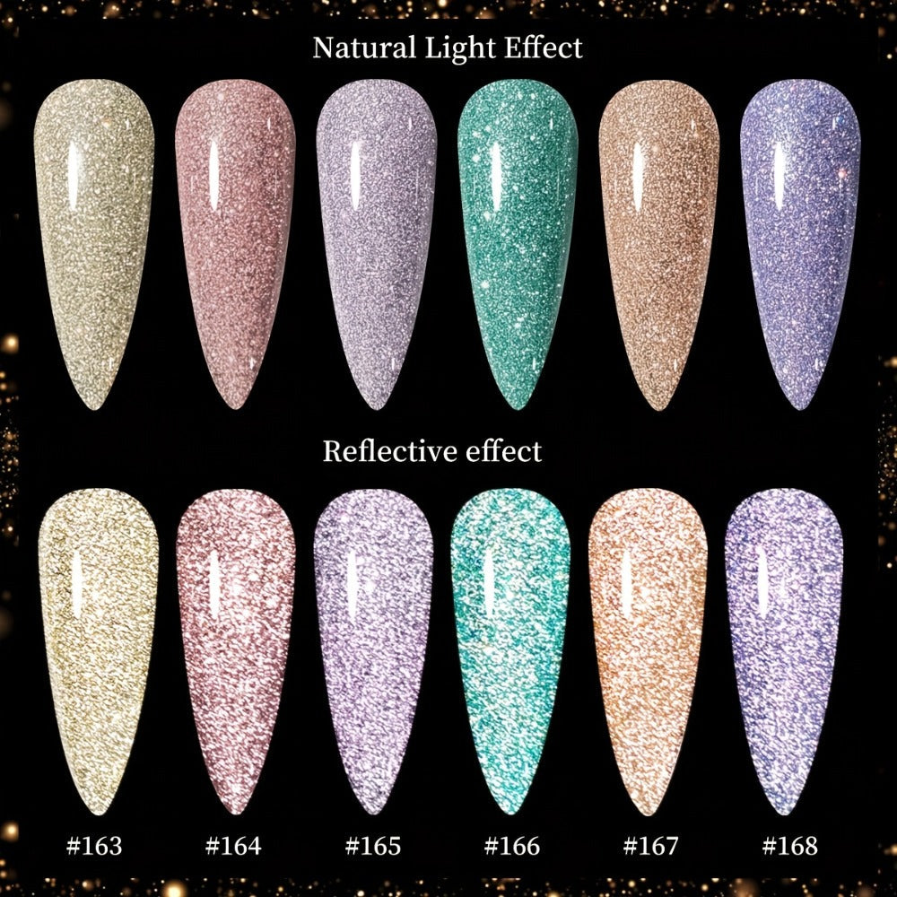 Diamond Glitter Gel Polish Set 6 Colors Sparkling Shine Finish Alcohol-Free | Soak-Off UV LED Long-Lasting Chip-Resistant Nail Art Kit | Women DIY Home Salon Manicure Holiday Party Gift