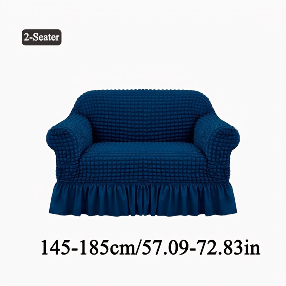 Seersucker Sofa Slipcover Elastic Band Closure Pet-Friendly All-Purpose Sofa Cover for Living Room Home Decor Protection — Single 2 4 Seater Multiple Colors