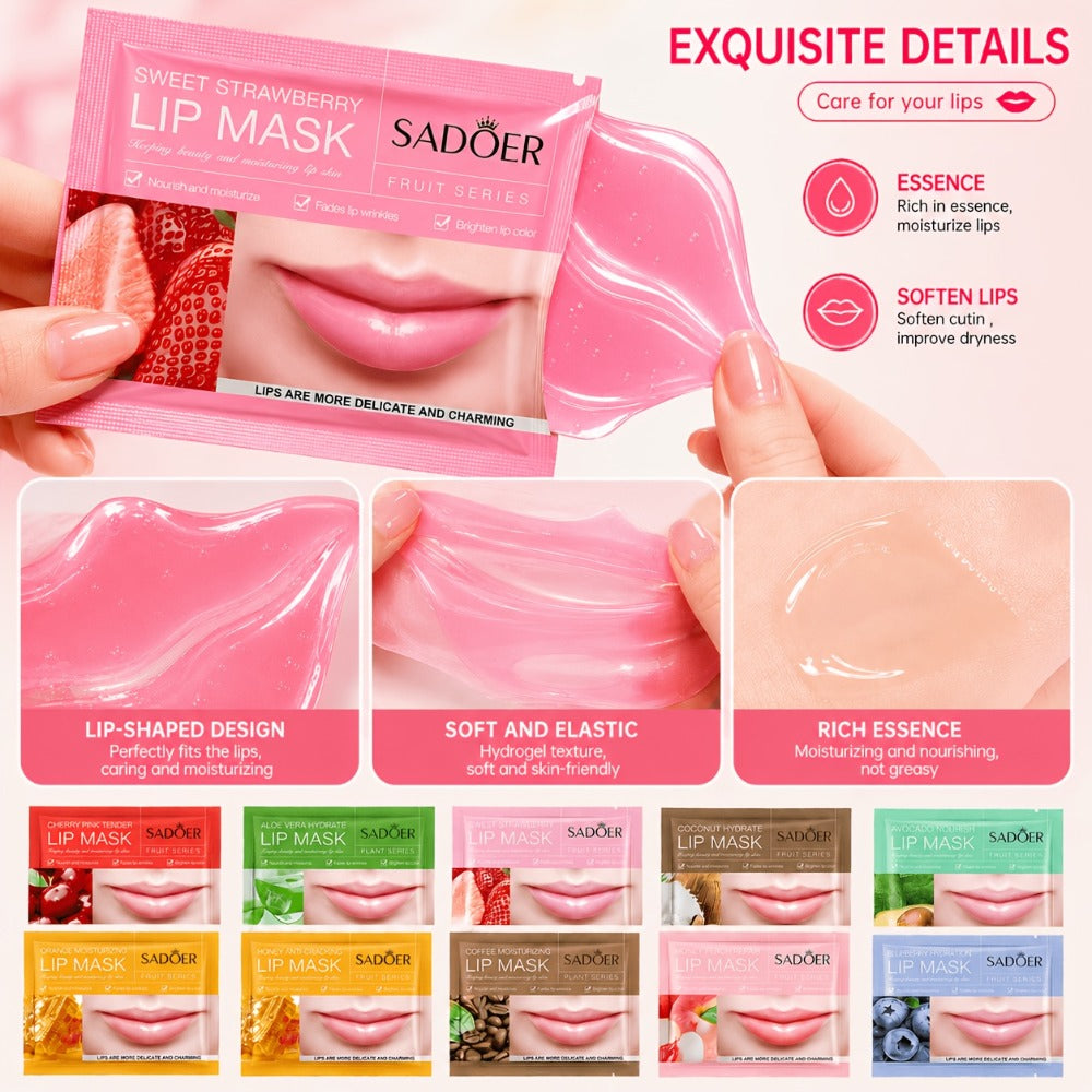 Hydrating Lip Mask Crystal Gel Pads 30 Pcs - Deep Moisture Lip Treatment Patches for Dry Chapped Lips, Exfoliating Lip Care Pads with Skin Essence for Smooth Soft Plump Lips Women