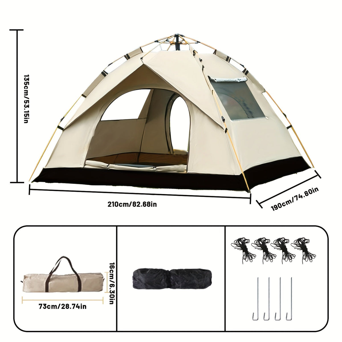 Pop Up Camping Tent Instant Setup – Automatic Windproof Lightweight Tent with Dual Doors & Mesh Windows, All-Season Waterproof Design for 1-3 & 3-4 Person, Ideal for Camping, Hiking & Travel