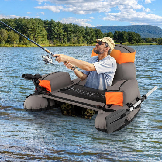 Inflatable Fishing Float Tube with Aluminum Paddle, Rod Holder & Storage Pockets