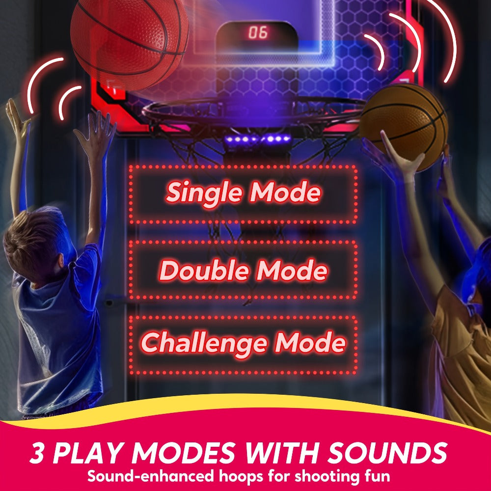Over-the-Door Indoor Basketball Hoop with Light-Up Scoreboard, Red