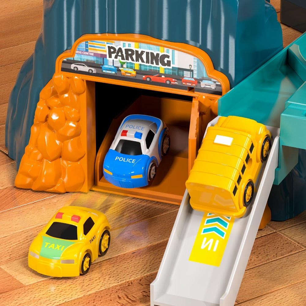 Dinosaur Race Track Toy Set – Multi-Level Dino Car Track with Ramp Launcher & 10 Mini Cars