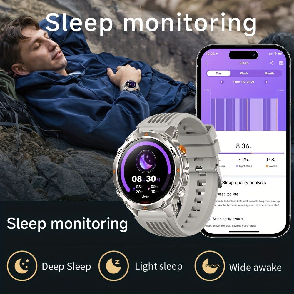 IPX8 Waterproof GPS Smartwatch for Men Outdoor Adventure 3ATM 1.46 Inch IPS Display Multi-Sport Tracking Wireless Calling Message Notifications Compatible with Android iPhone – Black Steel Silver Camouflage