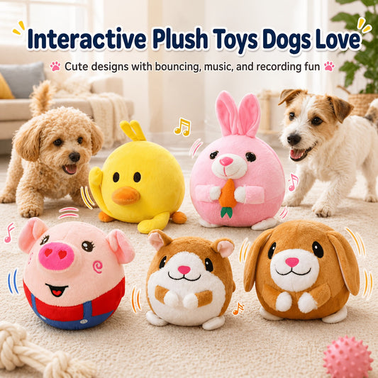 Electronic Bouncing Dog Toy with Animal Sound - USB Rechargeable Interactive Rolling Ball, Voice Recording & Music Mode, Washable Motion Sensor Toy for Small Medium Dogs & Puppies