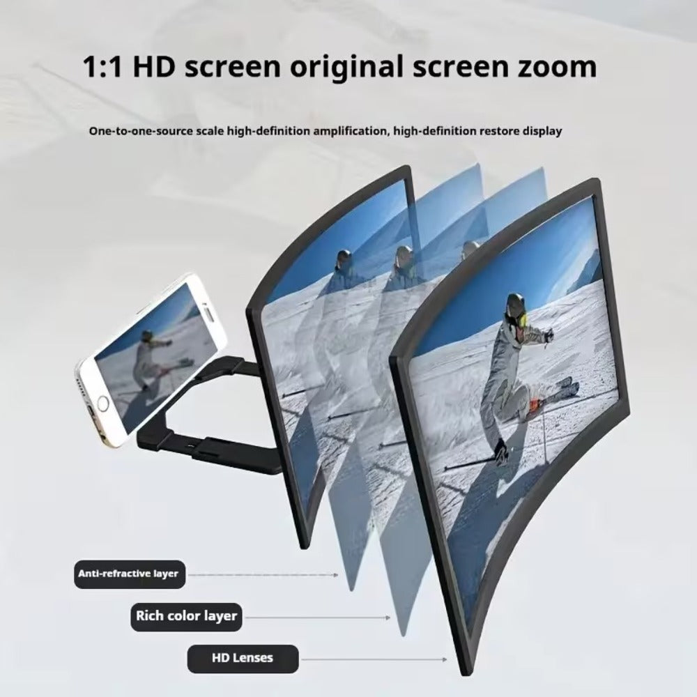 Phone Screen Magnifier 14 or 16 Inch Curved Foldable Stand – Choose HD or Standard Definition Wide Angle Eye Protection Smartphone Amplifier for Movies Gaming Video Calls, Universal iPhone Android Gift