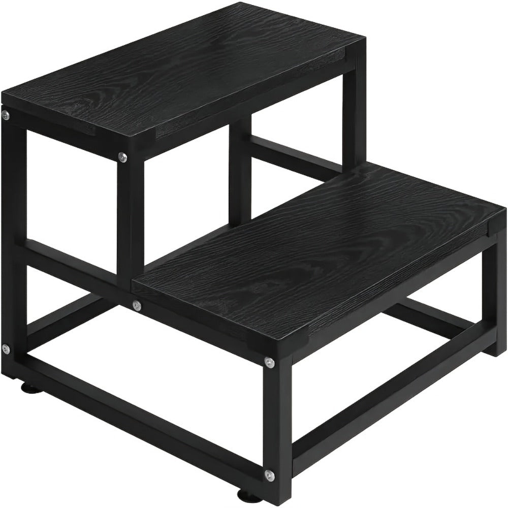 2-Step Wooden Step Stool Heavy Duty for Adults – Solid Wood Two Tier Stepping Stool, Multifunctional Bedside Step Ladder, Portable Non-Slip Foot Stool for Bathroom, Bedroom, Kitchen, Office – Easy to Carry, Durable Build