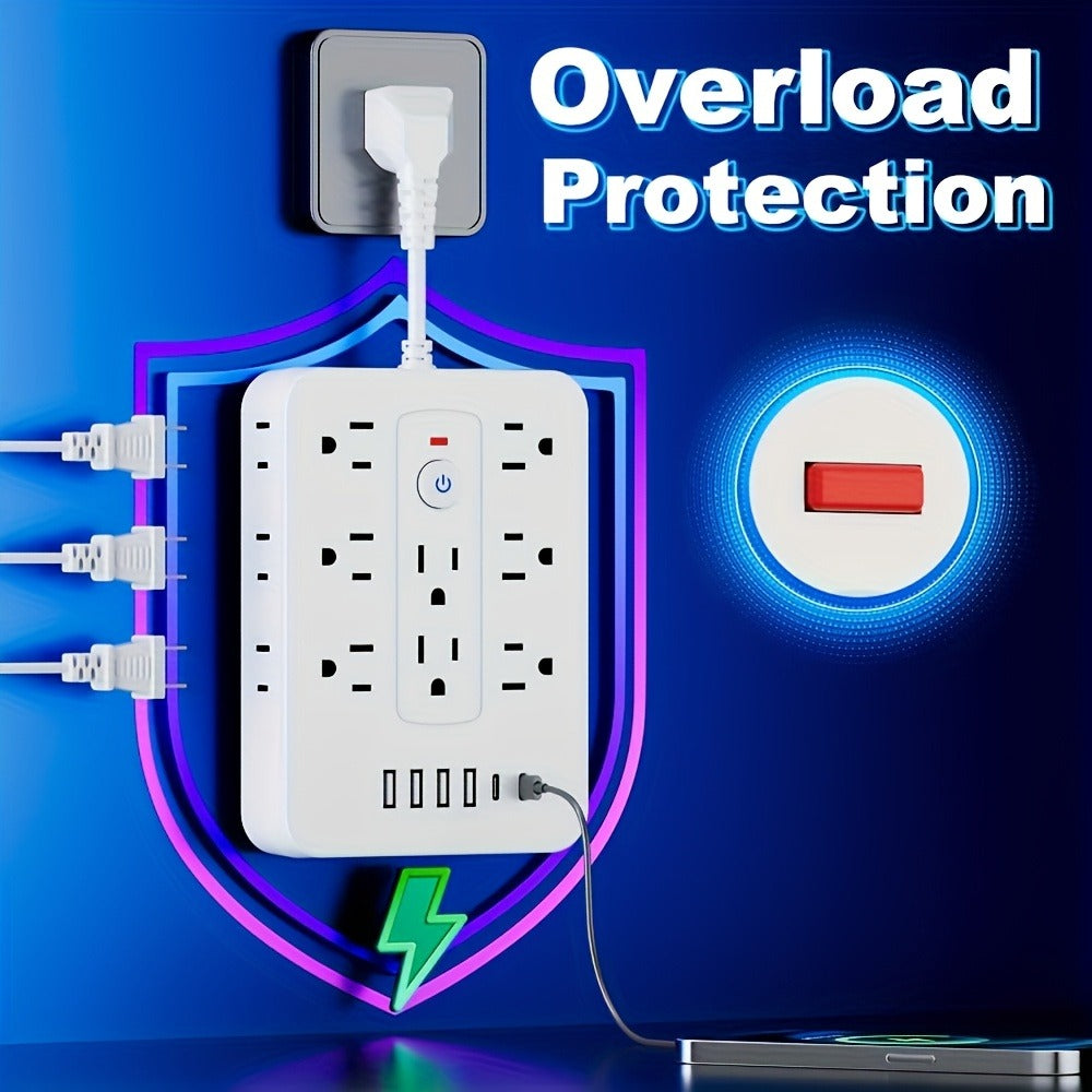 Compact Flat Plug Power Strip 20-in-1, 14 AC Outlets & 6 USB Ports (4 USB-A + 2 USB-C), Lightning Surge Protection, Space-Saving Extension Cord for Home Travel Office Kitchen – Overload Protection