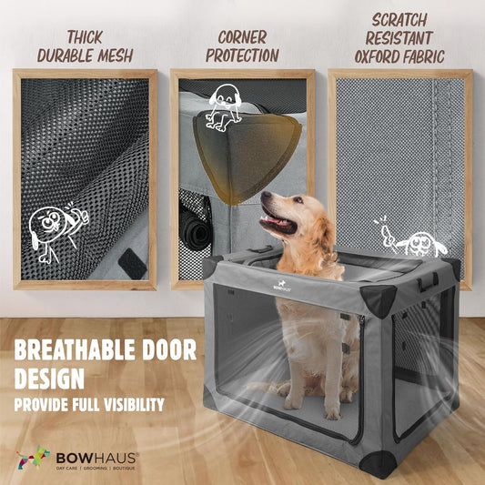 Soft Dog Crate with 4 Mesh Doors, Collapsible Travel Kennel, 36 or 42 Inch