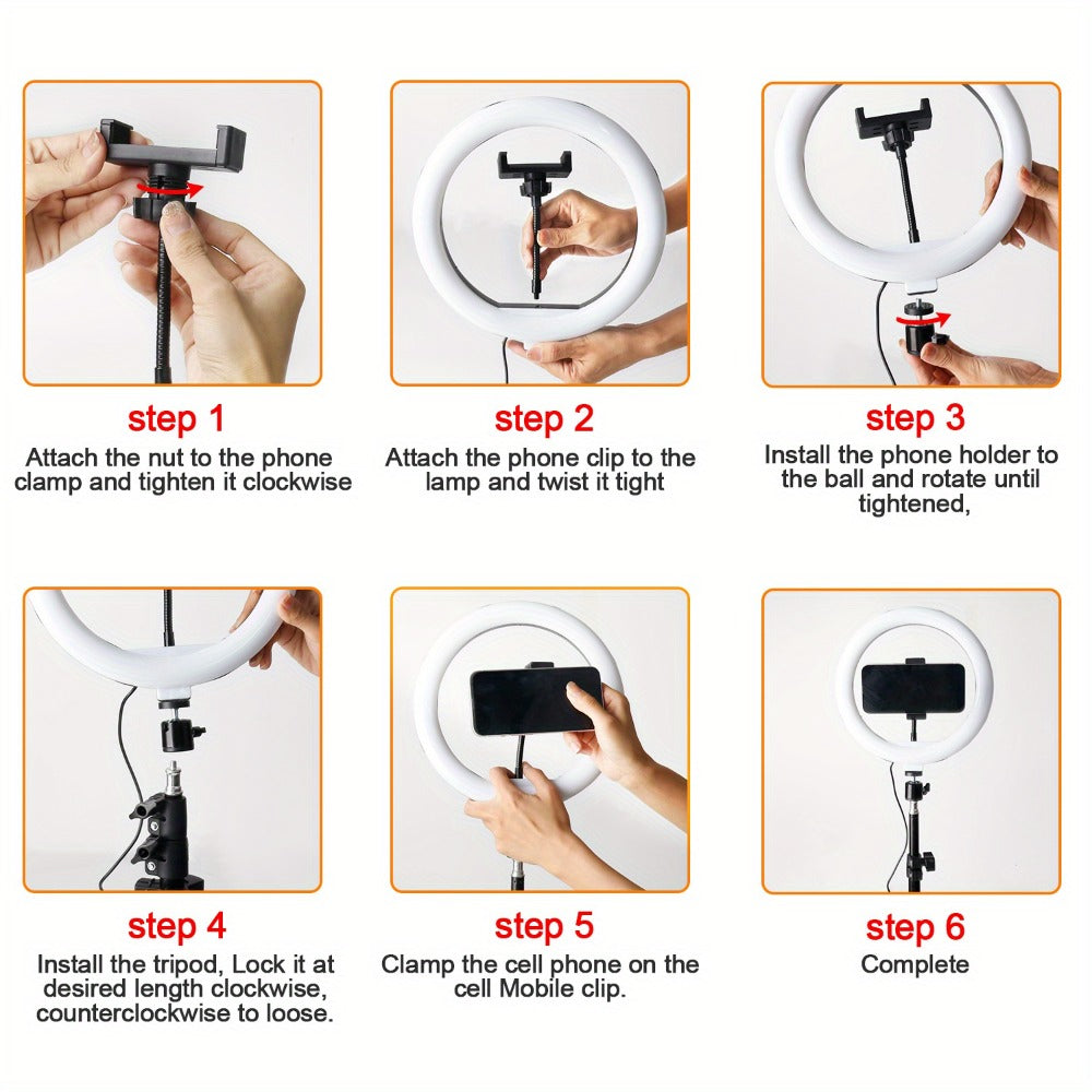 Selfie Ring Light 10/12 Inch with 42-Inch Retractable Tripod Stand | USB Powered, Cold Shoe Mount, Compatible with Smartphone, Camera & Webcam for YouTube, Instagram, TikTok & Live Streaming