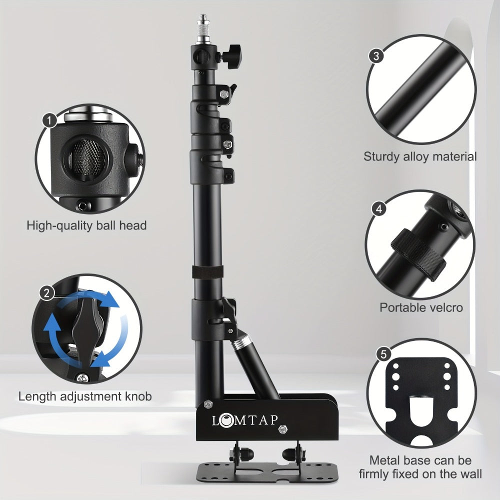 Wall-Mounted Ring Light with 45.7" Adjustable Boom Arm Stand | Alloy Triangle Wall Bracket for Photography Studio, Salon, Barber Shop, Tattoo Studio & Strobe Lighting