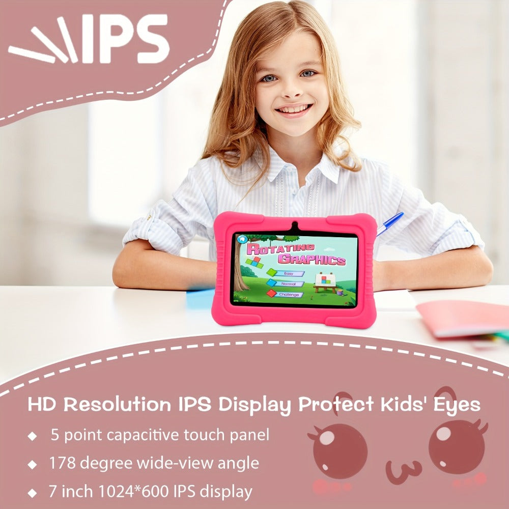 Kids Tablet 7 Inch Veidoo Android WiFi Eye Protection Screen Dual Camera Parental Control Educational Games Drop-Proof Silicone Cover 1+16GB 2+32GB Blue Pink Children Tablet Pad