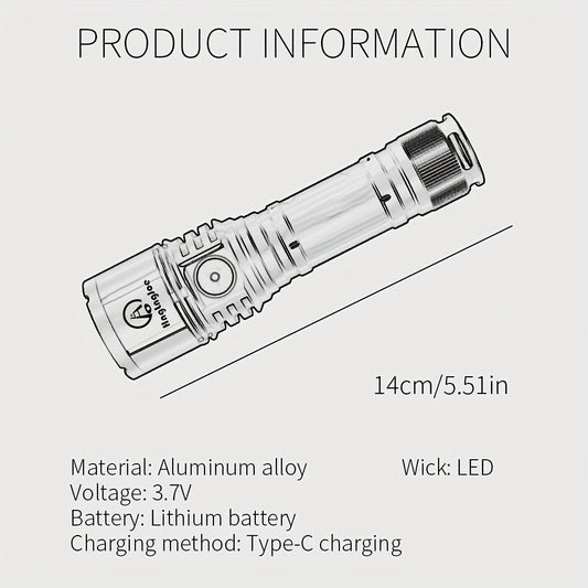 Rechargeable LED Flashlight, 4500 Lumens with Fresnel Zoom Lens and USB-C Charging