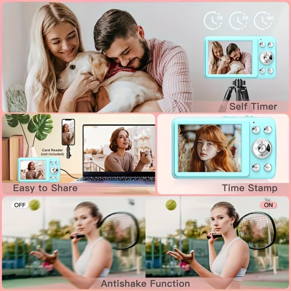 1080P HD Digital Camera 64MP 16x Zoom Vlogging Camera with 2.4-inch LCD Screen 32GB Memory Card Rechargeable Webcam for Photography Video Recording Beginners Kids Gift