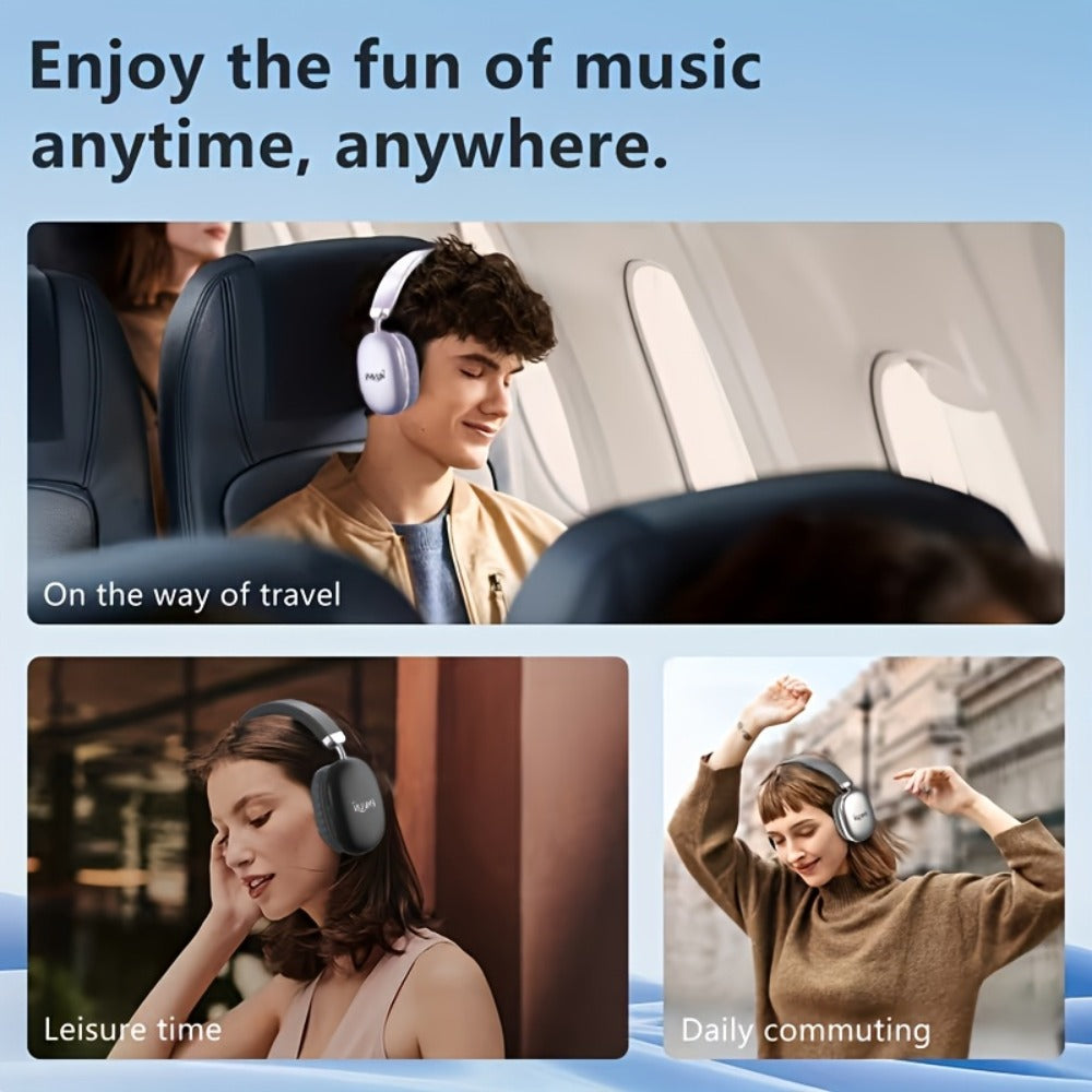 WH35MAX Noise Cancelling Wireless Headset HiFi Deep Bass Built-in HD Mic Comfortable Over-Ear Stereo for Travel Office Laptop Phone Christmas Gift Black Purple Silver