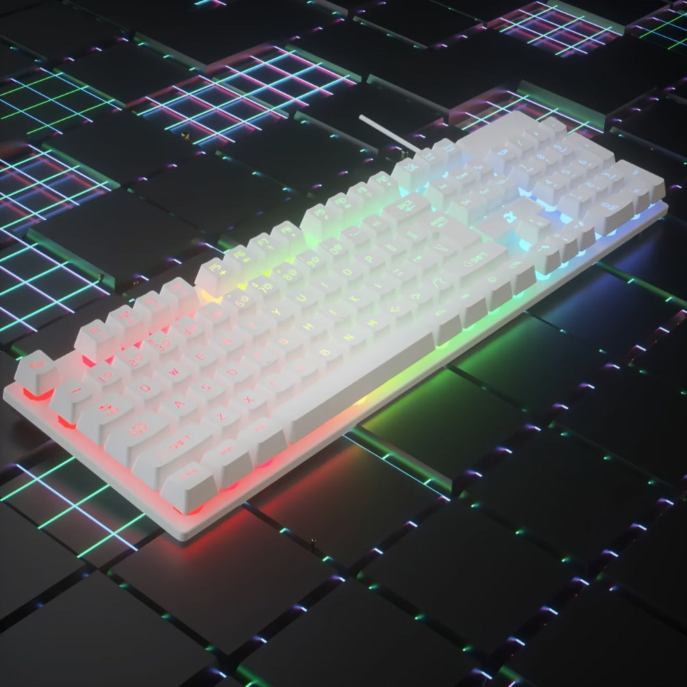 Floating Keycap Keyboard and Mouse Set Wired RGB Backlit – Mechanical Touch Keys, Multiple Lighting Effects, Volume Roller, Ergonomic USB Gaming Combo for PC, Desktop, Laptop & Mac | White Upgraded Version