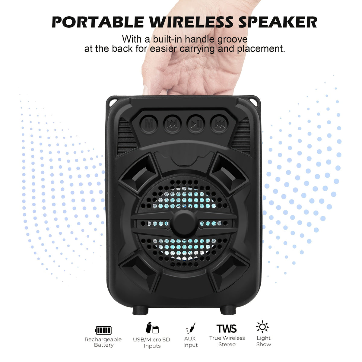 LED Light Portable Wireless Bluetooth Speaker Extra Bass Stereo Sound 10 Hours Playtime Compact Speaker for Shower Outdoor Beach Home Party Compatible with Smartphones Tablets Gifts for Men Women