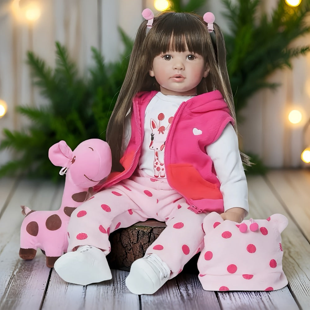 24-Inch Reborn Baby Doll with Dark Hair, Open Eyes & Cloth Body