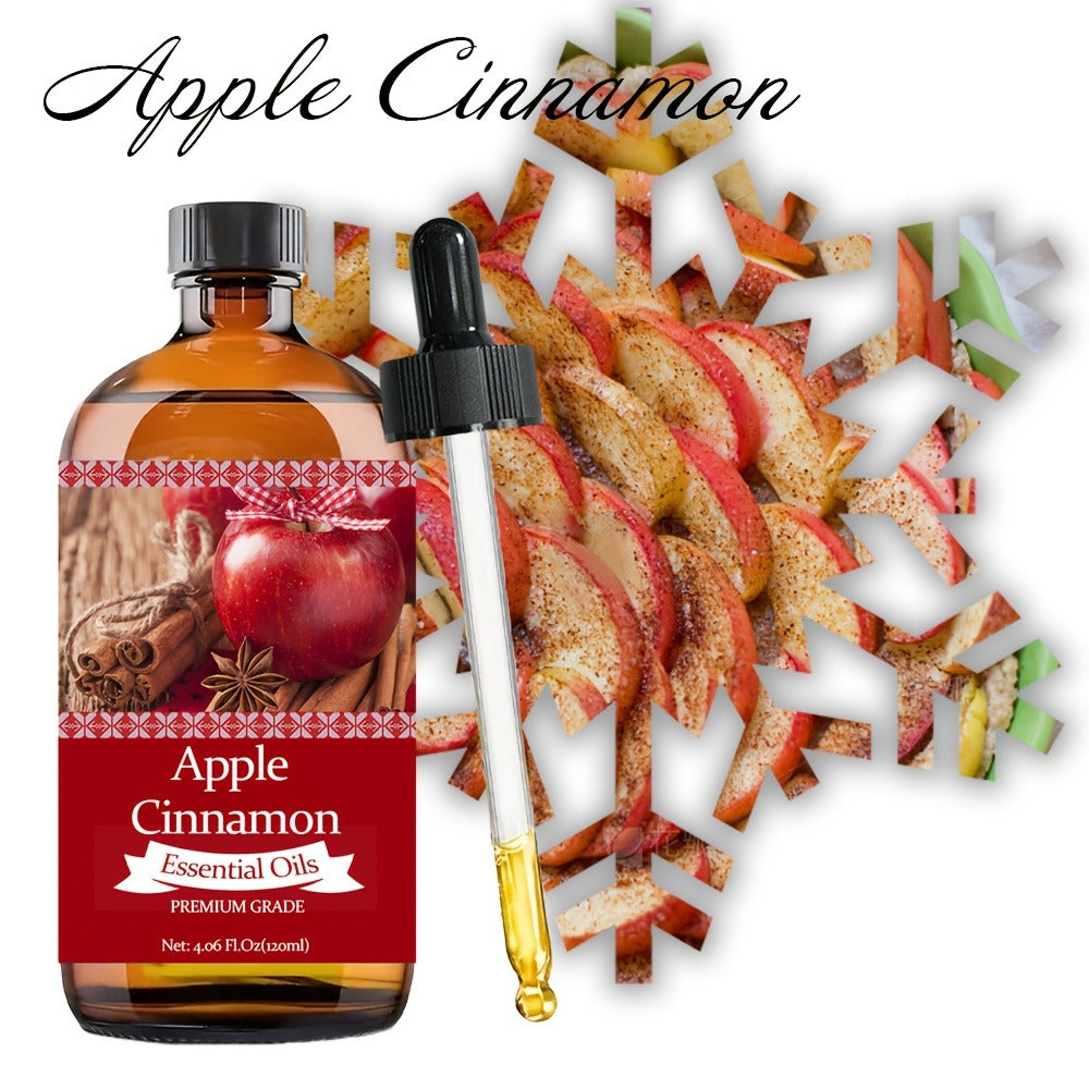 Apple Cinnamon Essential Oil 120ml with Aloe Vera & Jojoba Oil 100% Pure Aromatherapy Moisturizing Perfume Oil for Skin Hair Nail Care Massage Diffuser Gift for Women Men 4.06 Fl.Oz