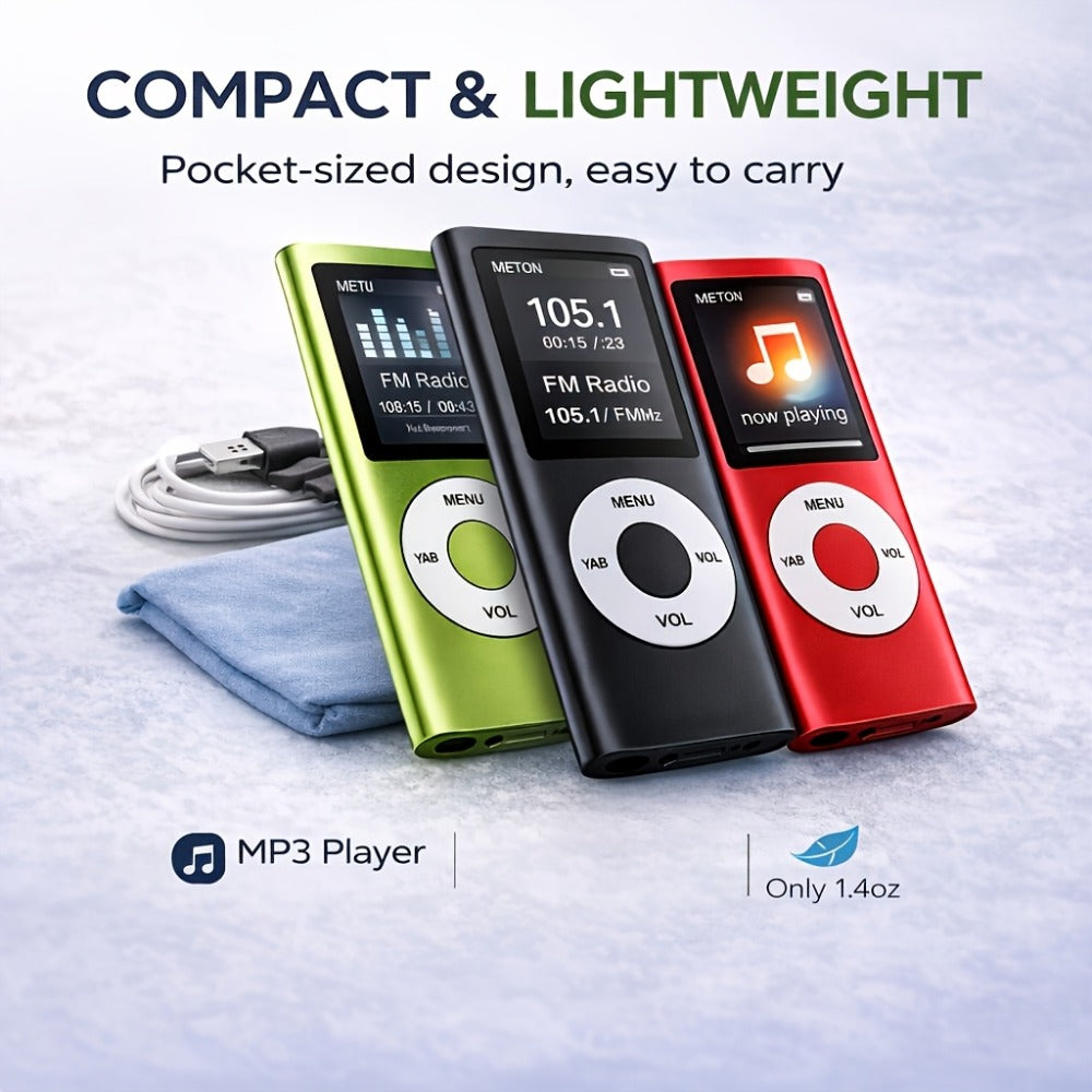 Portable MP3 Music Player with 1.8" LCD Display, Compact Digital Audio Player with FM Radio, Voice Recorder, Expandable Storage, Earphones Included, for Kids Adults Travel Gym Outdoor
