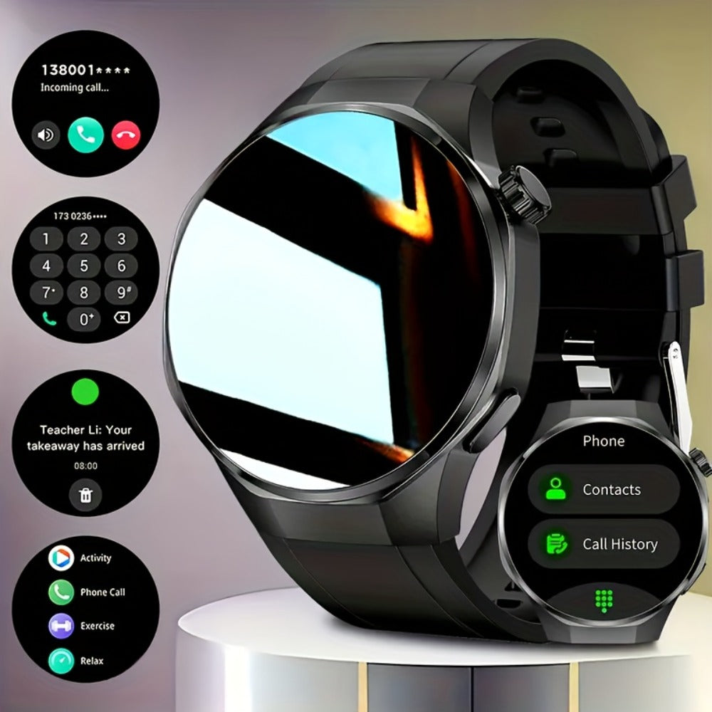 Hexagonal Bezel Smartwatch for Men HD TFT Display 150+ Sports Modes AI Voice Control 100+ Watch Faces Wireless Calling Weather Forecast Activity Tracker Compatible with Android iOS – Black Silver