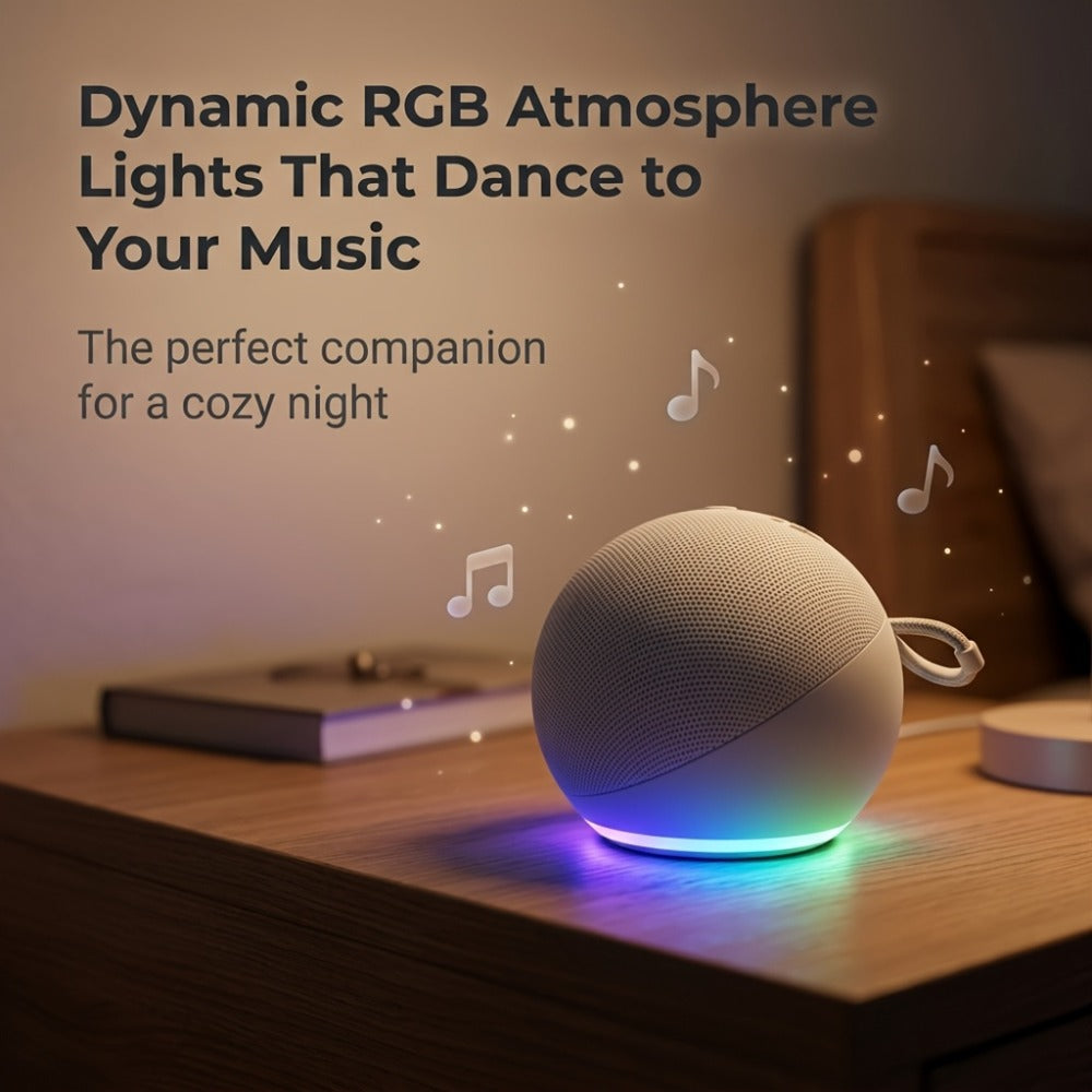 Spherical Bluetooth Speaker with RGB LED Light – Wireless Subwoofer, TWS Stereo Pairing, Portable Base, 360° Surround Sound, Globe Shape Wireless Speaker for Home, Desktop & Holiday Gifts